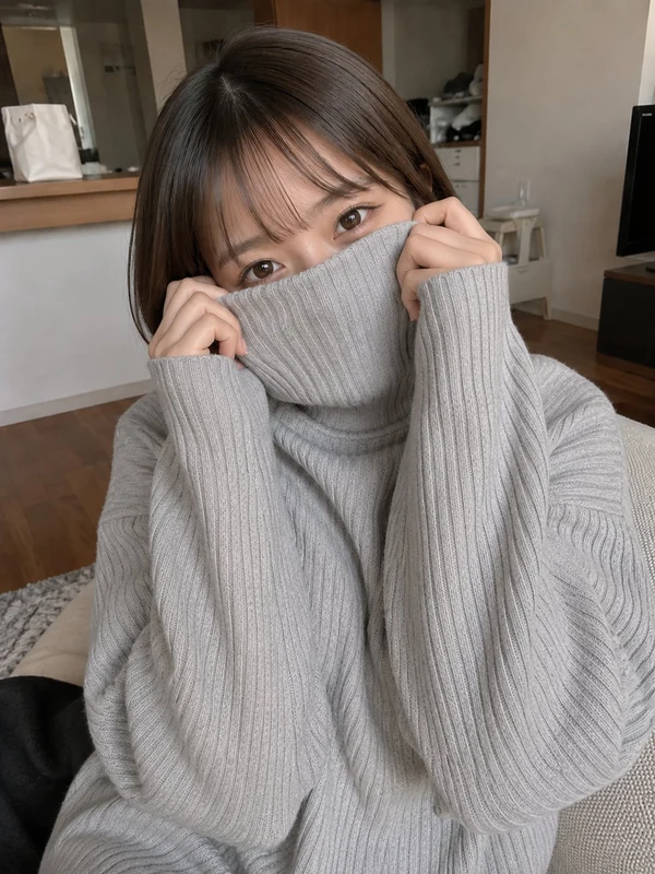 Adult close portrait in a gray turtleneck